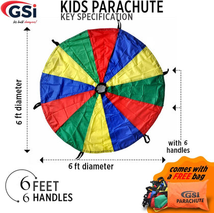 GSI Kids Play Parachute 6 Feet | Rainbow Parachute with 6 Handles & Carry Bag