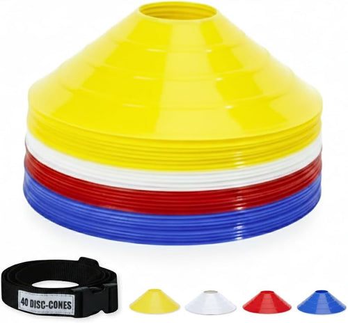 GSI Regular Soccer Cones | 7 Inch Saucer Cones with Carry Strap | 40 Pack
