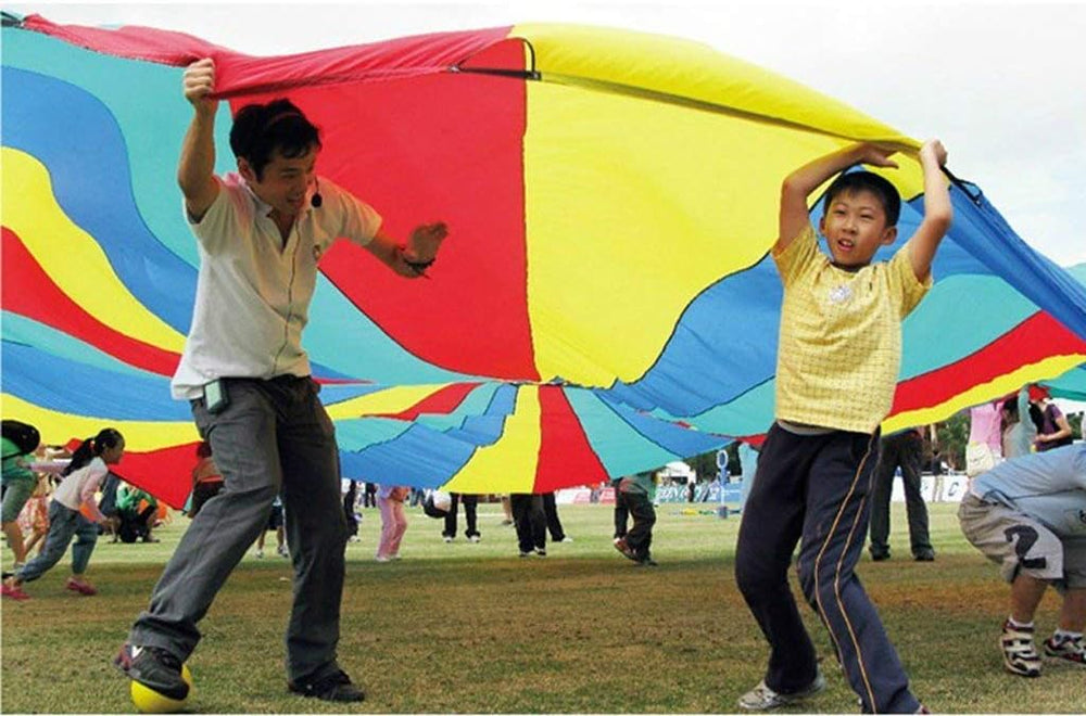 GSI 24 foot rainbow kids play parachute with 24 handles