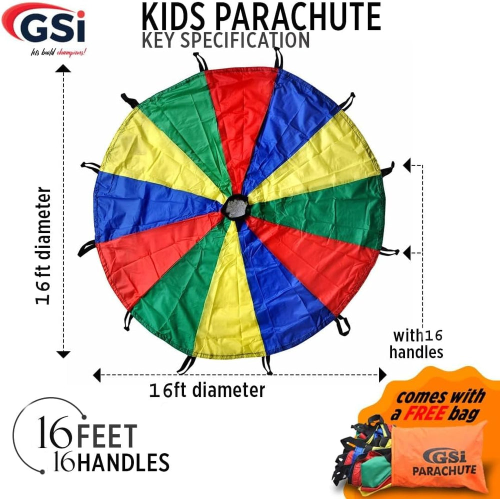 GSI 16 foot rainbow kids play parachute with 16 handles