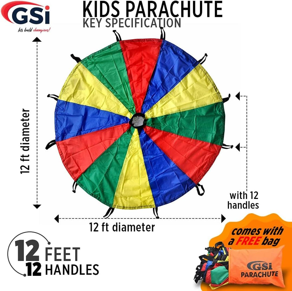 GSI 12 foot rainbow kids play parachute with 12 handles