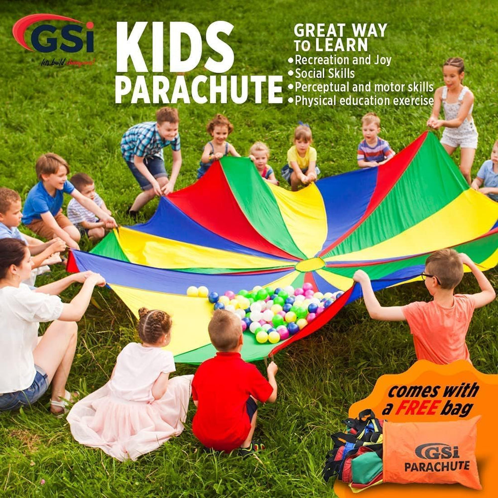 GSI 30 foot rainbow kids play parachute with 30 handles