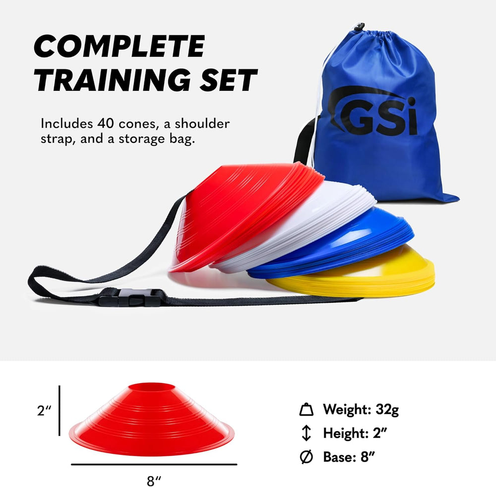 GSI prodisc 8 inch heavyweight soccer cones 40 pack with bag and strap