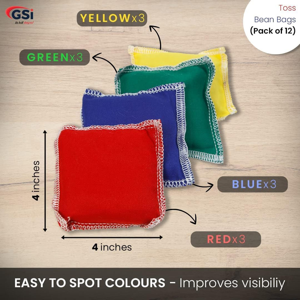 GSI Mini Bean Bags Cotton | 12 Pack Toss Game Bean Bags for Kids | 4 Colors