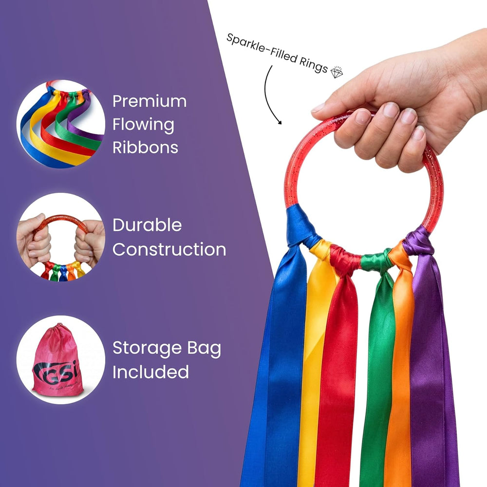 GSI Ribbon Rings for Toddlers | Dance Ribbon Streamers with Easy-Grip Ring | 6 & 12 Packs