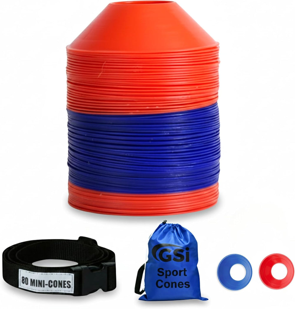 GSI mini soccer cones 80 pack in red and blue with carry strap
