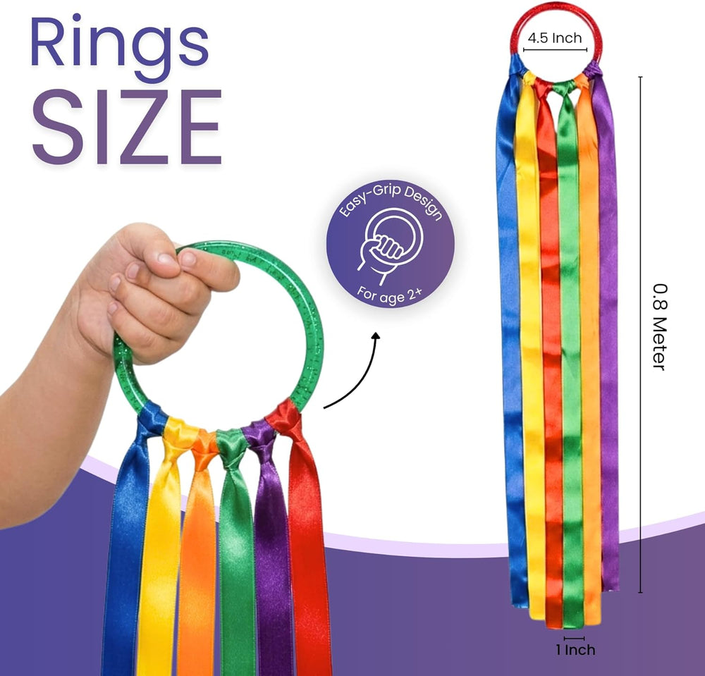 GSI Ribbon Rings for Toddlers | Dance Ribbon Streamers with Easy-Grip Ring | 6 & 12 Packs