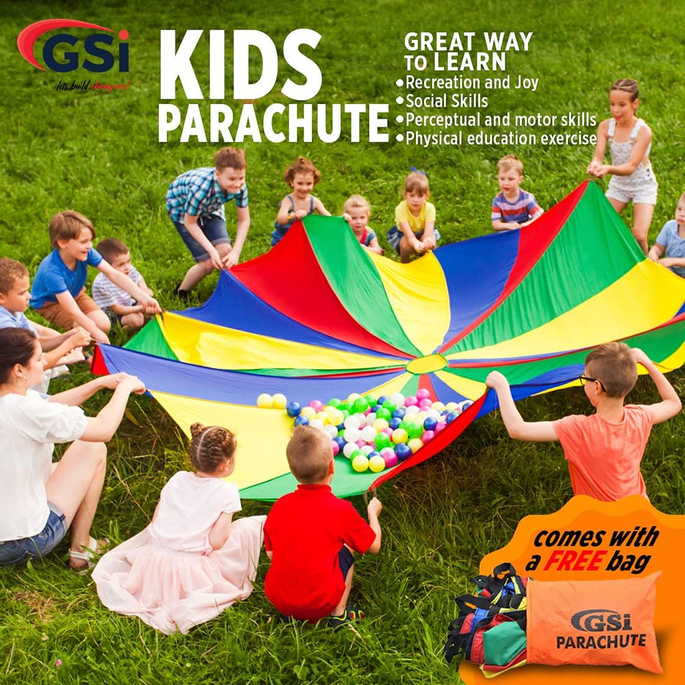 GSI 24 foot rainbow kids play parachute with 24 handles