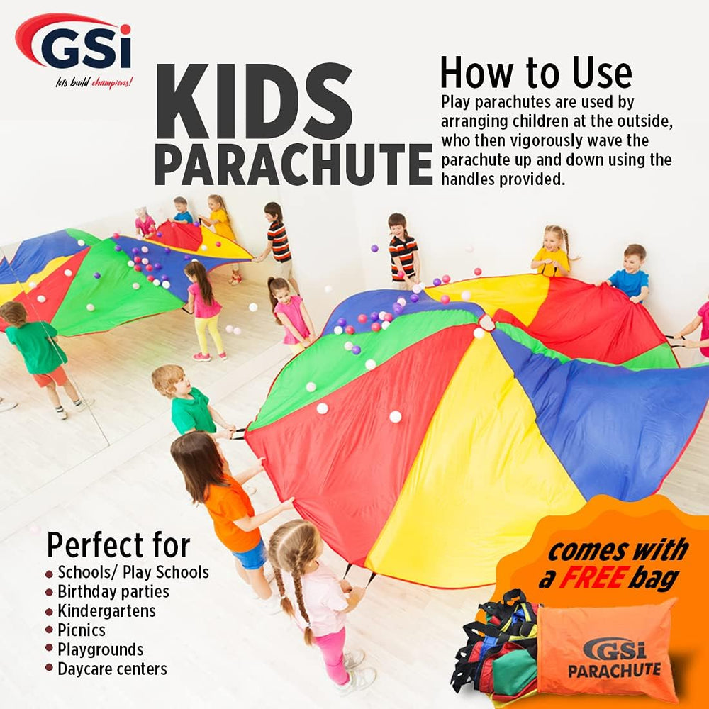 GSI 24 foot rainbow kids play parachute with 24 handles