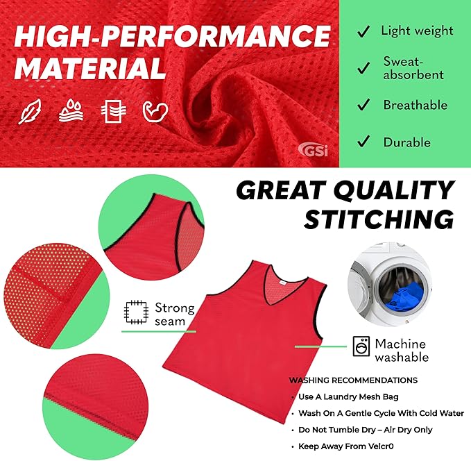 GSI red mesh scrimmage pinnies for soccer and basketball