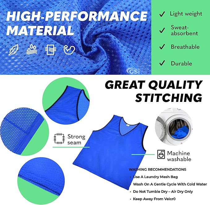 GSI blue mesh scrimmage pinnies for soccer and basketball