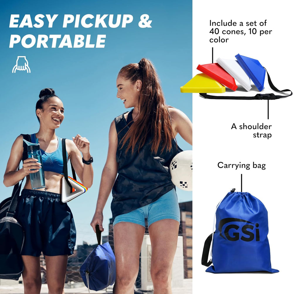 GSI triangle soccer cones 40 pack, high visibility agility cones