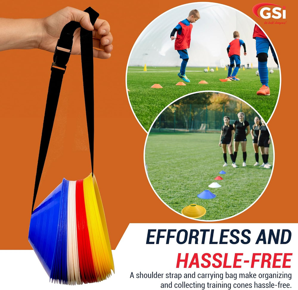 GSI prodisc 8 inch heavyweight soccer cones 40 pack with bag and strap