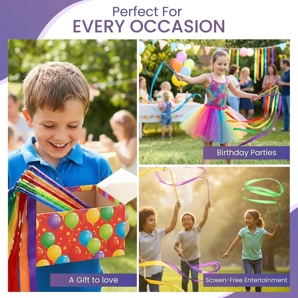 GSI Ribbon Wands for Kids | Sparkling Dance Ribbon Streamers | 6 & 12 Packs
