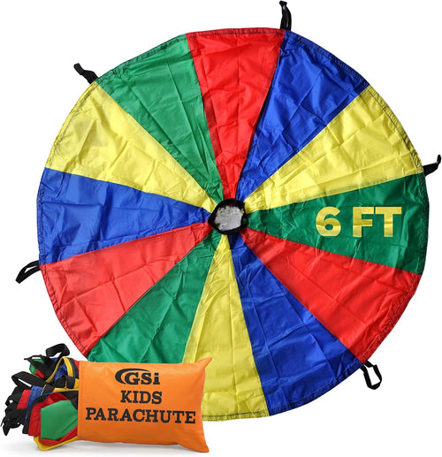 GSi Kids Rainbow Parachute 6 ft to 35 ft for School & Gym Class Bright Rainbow Colors, 54 GSM Fabric, Cross-Stitched Handles, Field Day & Birthday Parties, Storage Bag Included