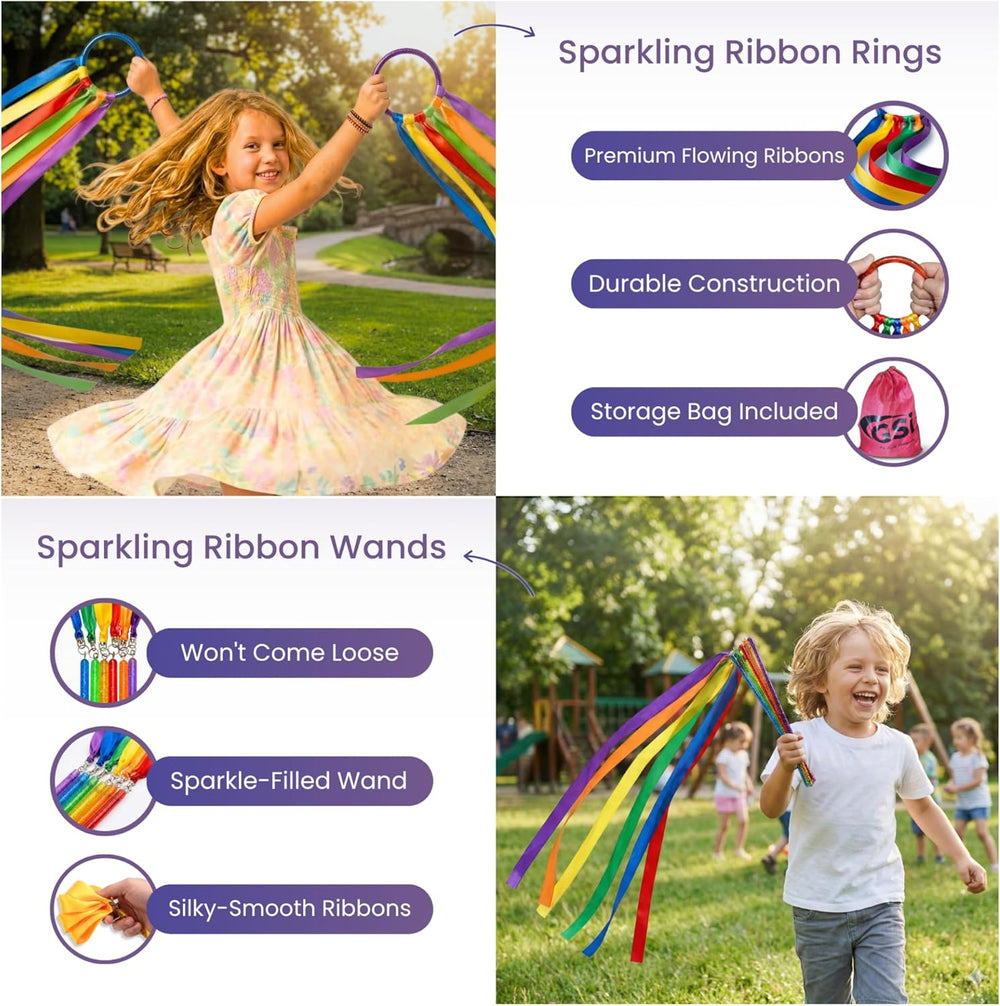 GSI Ribbon Wands & Rings Combo Pack | Dance Streamers for Mixed Age Groups
