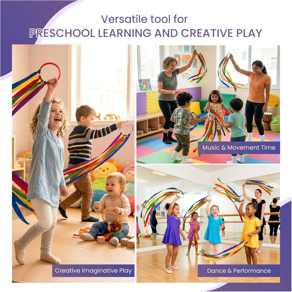GSI Ribbon Rings for Toddlers | Dance Ribbon Streamers with Easy-Grip Ring | 6 & 12 Packs