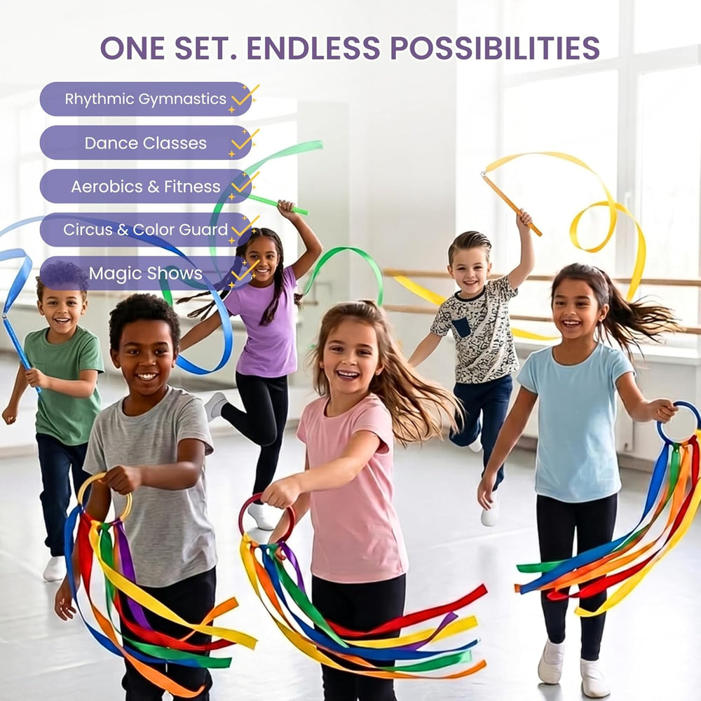 GSI Ribbon Wands & Rings Combo Pack | Dance Streamers for Mixed Age Groups