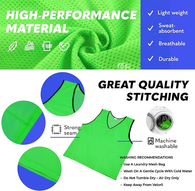 GSI green mesh scrimmage pinnies for soccer and basketball