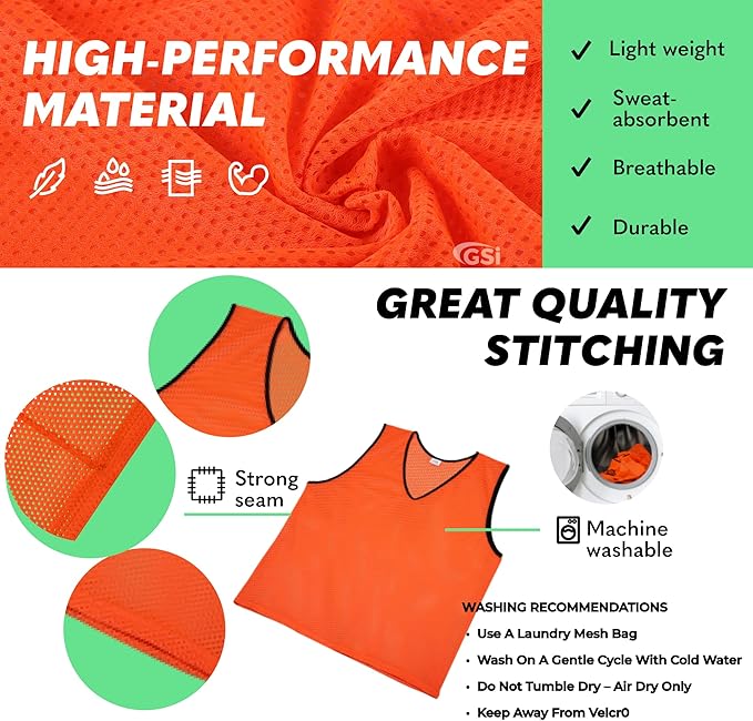 GSI orange mesh scrimmage pinnies for soccer and basketball