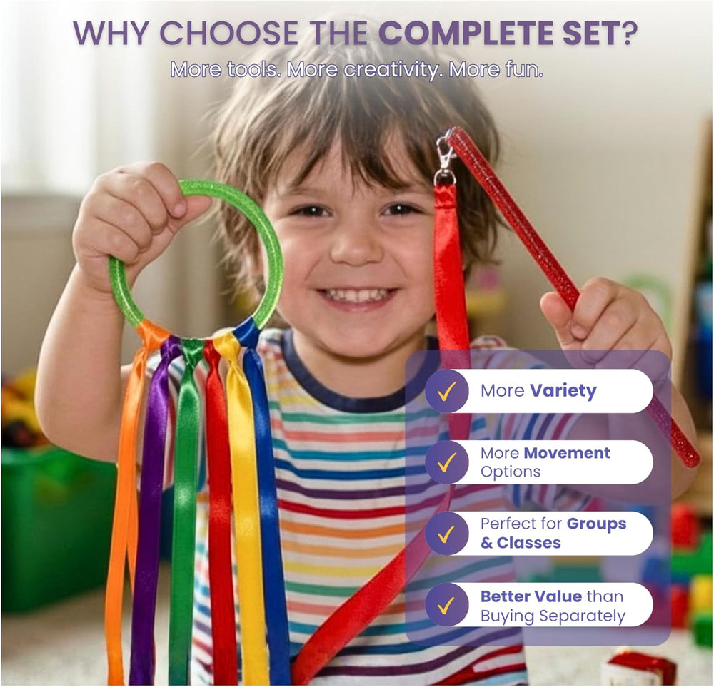 GSI Ribbon Wands & Rings Combo Pack | Dance Streamers for Mixed Age Groups