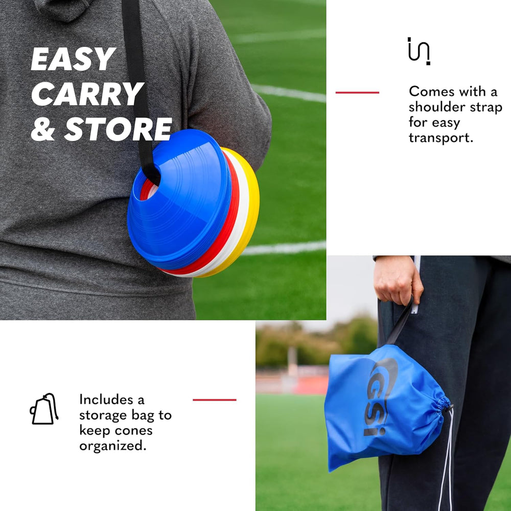 GSI prodisc 8 inch heavyweight soccer cones 40 pack with bag and strap