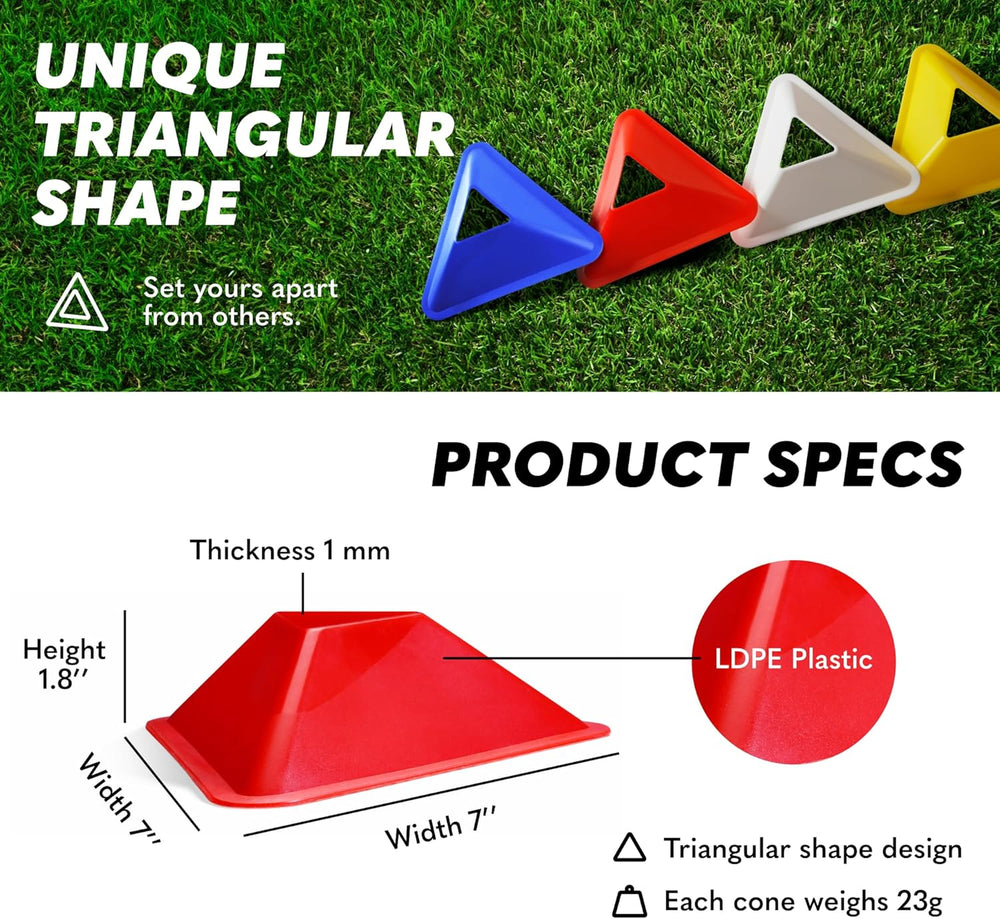 GSI triangle soccer cones 40 pack, high visibility agility cones