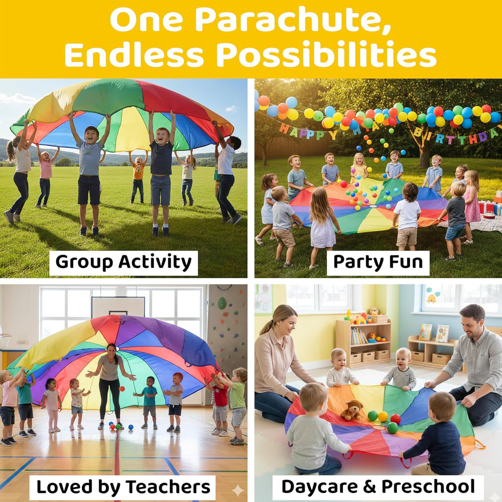 GSI 12 foot rainbow kids play parachute with 12 handles